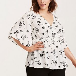 TORRID FLORAL FAUX WRAP GEORGETTE BABYDOLL BLOUSE